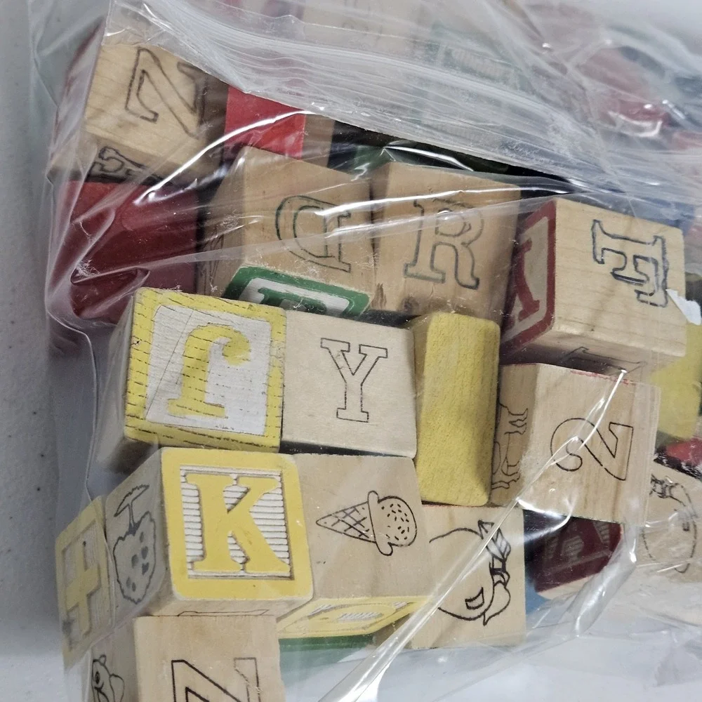 Wooden Blocks Multicolor Alphabet Number Vintage Set Traditional Homeschool